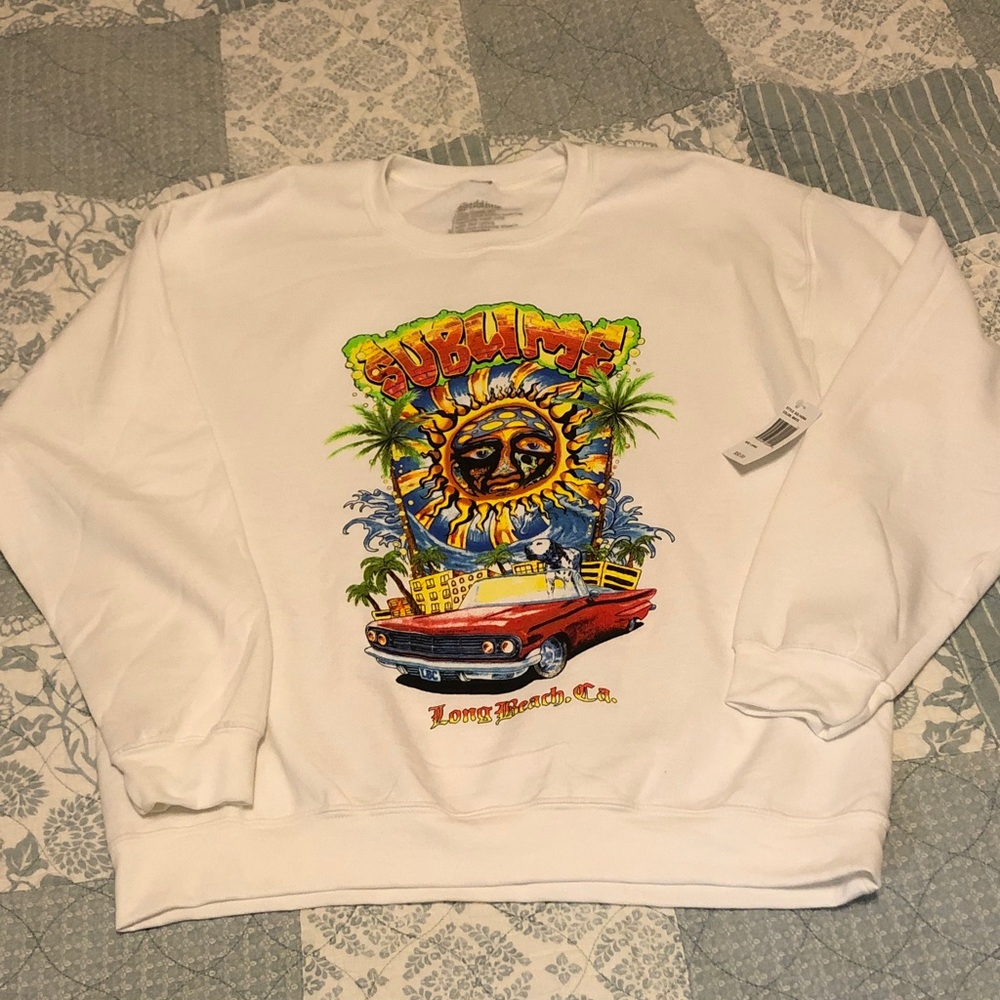 New White Sublime Long Beach California Graphic Crew Neck